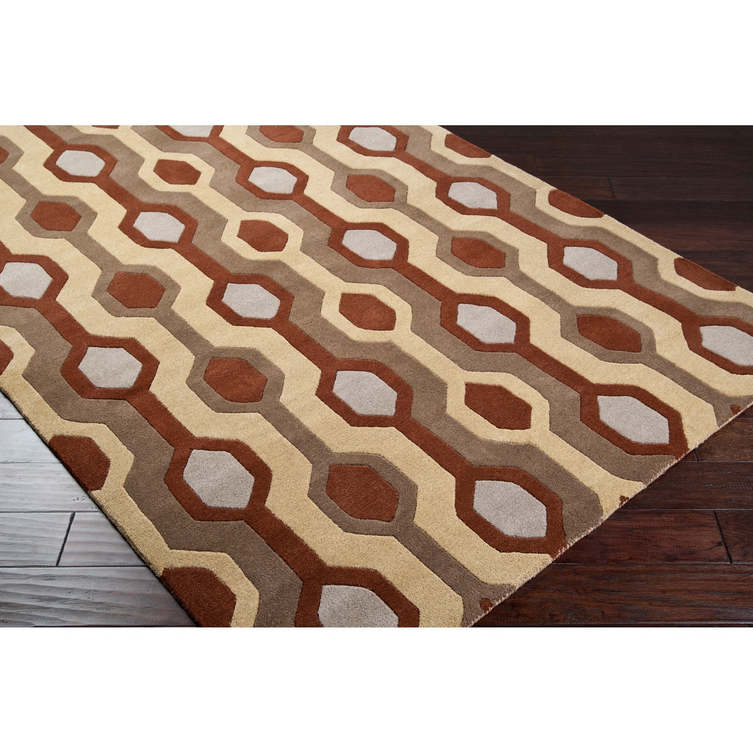 Hand tufted Brown Contemporary Mayflower Wool Geometric Rug (5 X 8)