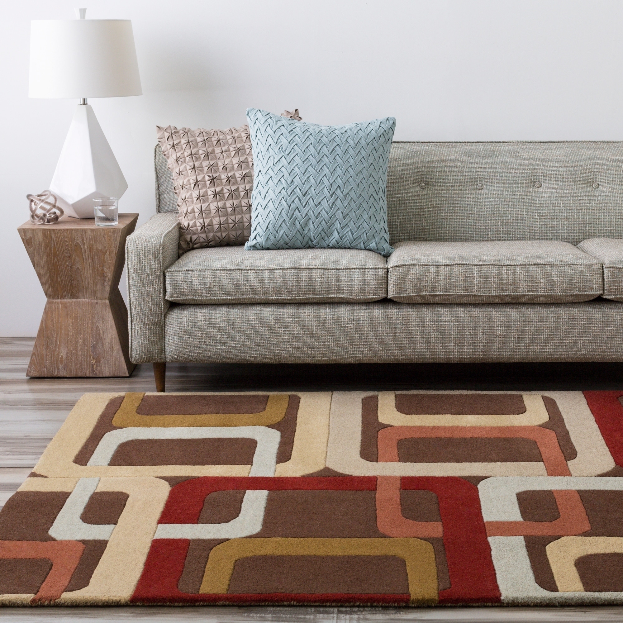Hand tufted Brown Contemporary Multi Colored Square Mayflower Wool Geometric Rug (8 X 11)