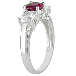 Miadora 10k White Gold Created Ruby and White Sapphire 3 stone Ring Miadora Gemstone Rings