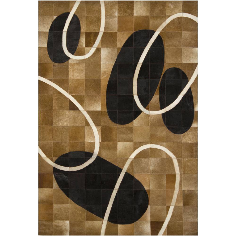 Handmade Mandara Brown/Beige Leather Rug with Geometric Pattern - 3' x 5'