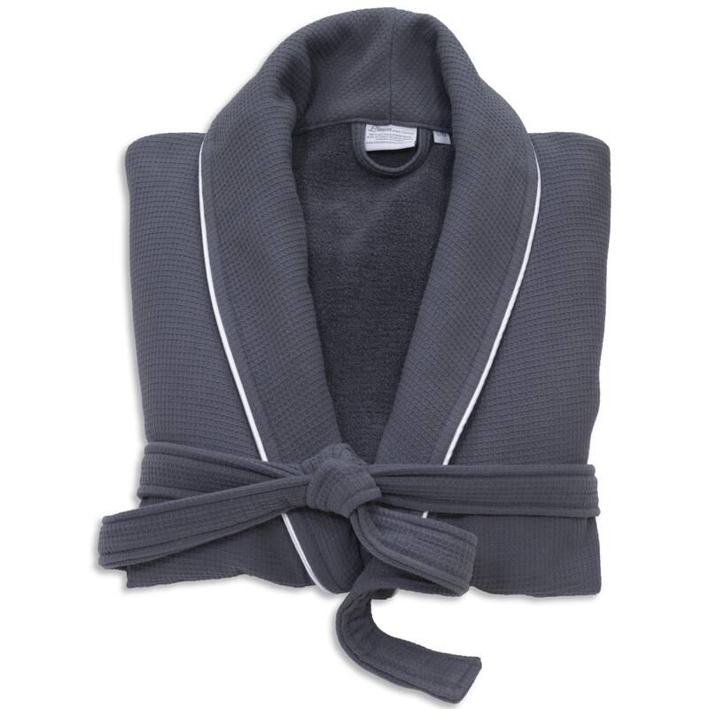 Authentic Hotel Spa Unisex Turkish Cotton Waffle Weave Terry Bath Robe - Small/Medium - Dark Grey