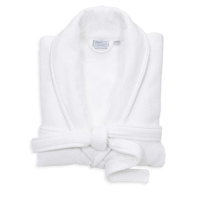 Authentic Hotel Spa Unisex Turkish Cotton Waffle Weave Terry Bath Robe - Small/Medium - Solid White
