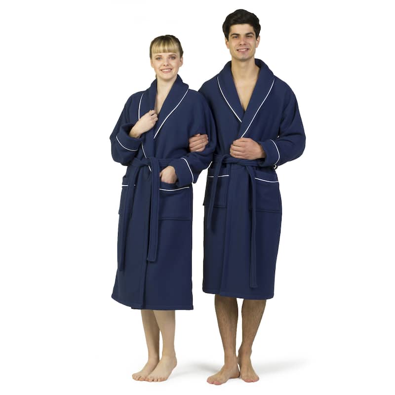 Authentic Hotel Spa Unisex Turkish Cotton Waffle Weave Terry Bath Robe - Large/Extra Large - Navy