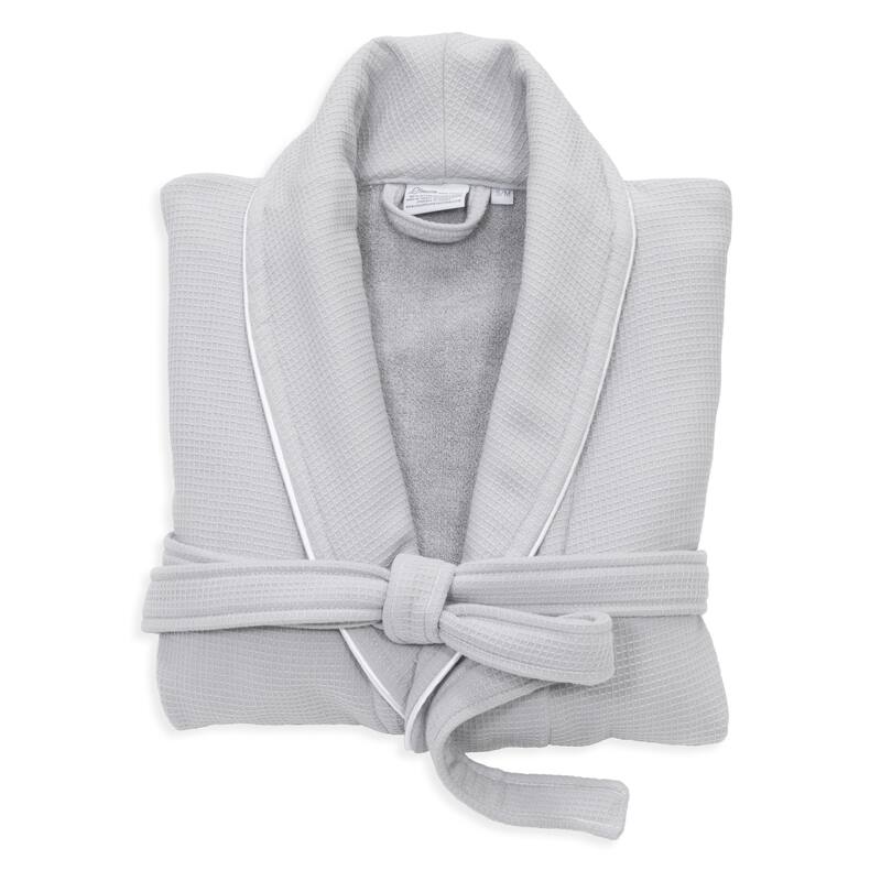 Authentic Hotel Spa Unisex Turkish Cotton Waffle Weave Terry Bath Robe - Small/Medium - Light Grey