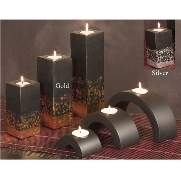 Set of 6 Mango wood candle holders