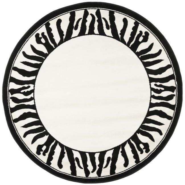 Lyndhurst Collection Zebra Border Black/ White Rug (5 3 Round)