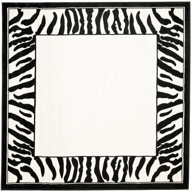 Lyndhurst Collection Zebra Border Black/ White Rug (6 Square)