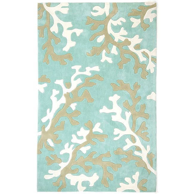 Hand tufted Blue Abstract Rug (76 X 96)