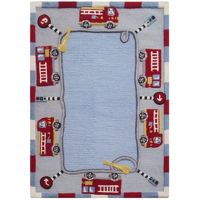 Nuloom Hand carved Kids Fire Trucks and Lights Blue Wool Rug (36 X 56)