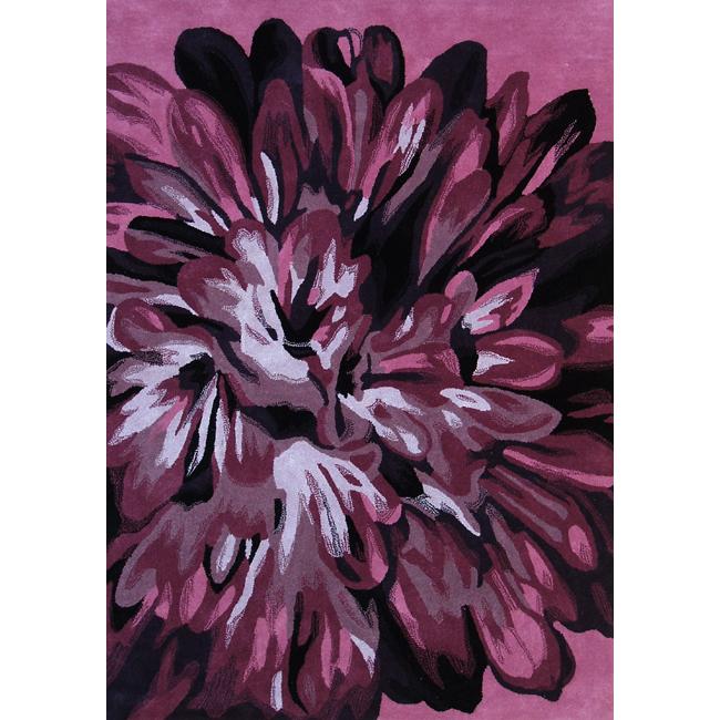 Handmade Alexa Prive Plum Floral Pattern Wool Rug (76 X 96)