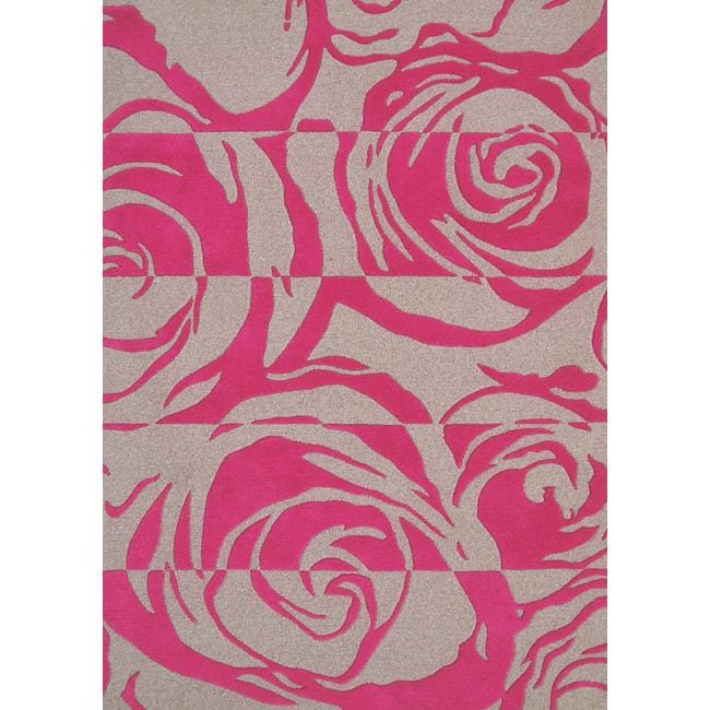 Nuloom Handmade and Hand carved Prive Fuchsia Rose Wool Rug (76 X 96)