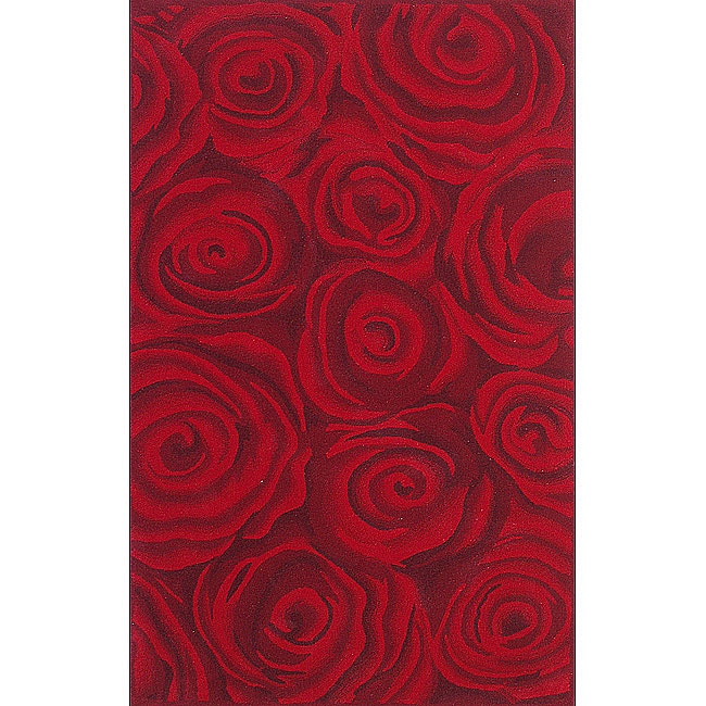 Nuloom Handmade   Hand carved Prive Red Rose Wool Rug (76 X 96)