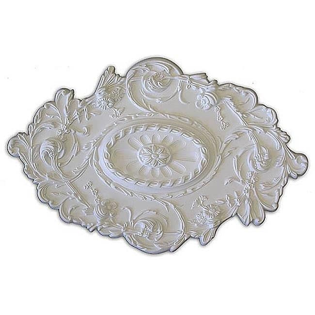 Leaves Flower and Rope Embossed 30.5x20-in Ceiling Medallion - White