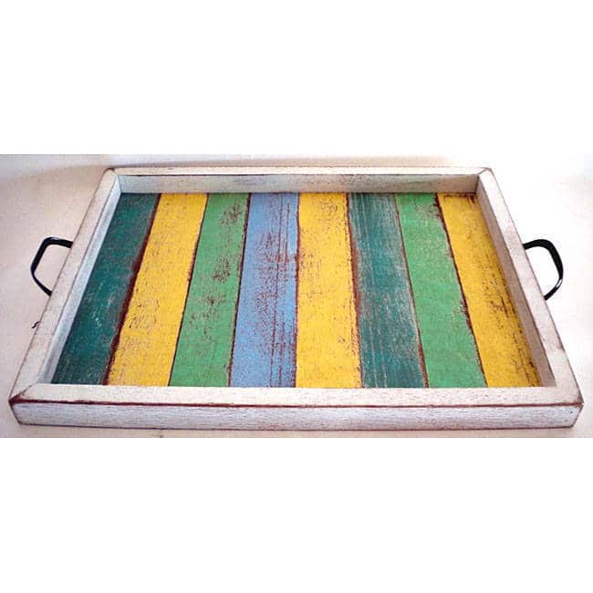 Handmade Recycled Wood Medium Multicolor Serving Tray (Thailand)