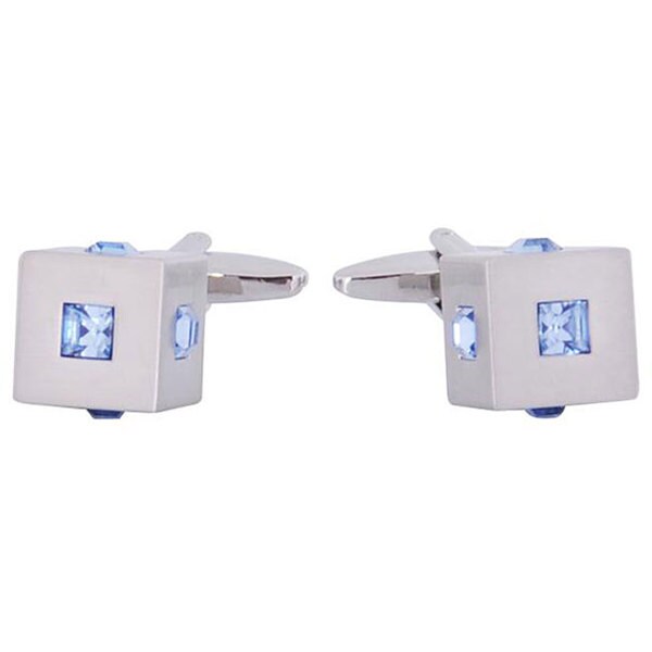 Cuff Daddy Silvertone Blue Crystal Cubic Cuff Links