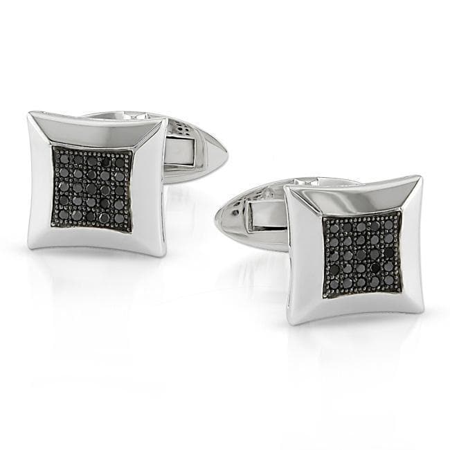 Miadora Sterling Silver 1/4ct TDW Black Diamond Cuff Links