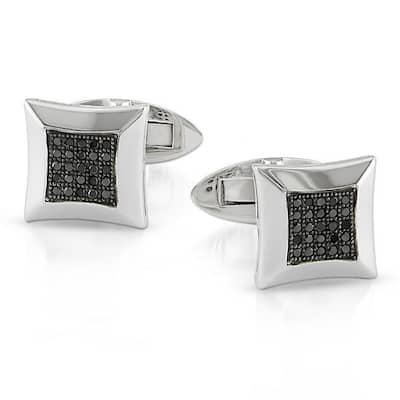 Miadora Sterling Silver 1/4ct TDW Black Diamond Cuff Links