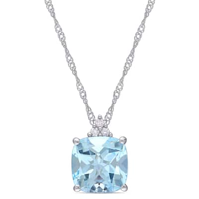 Miadora 10k White Gold Cushion-cut Blue Topaz and Diamond Necklace