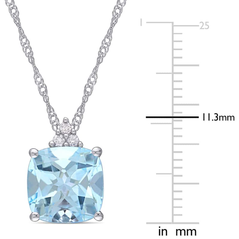 Miadora 10k White Gold Cushion-cut Blue Topaz and Diamond Necklace