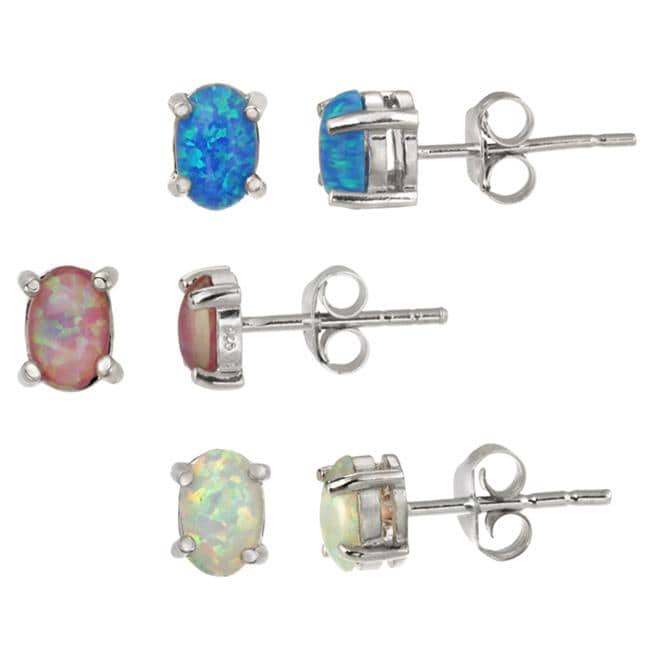 Shop Glitzy Rocks Sterling Silver Multi-colored Created Opal Stud ...