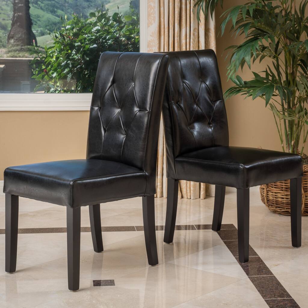 Gentry Bonded Leather Black Dining Chair (Set of 2) by Christopher Knight Home