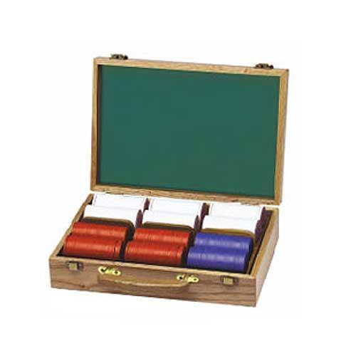 Oak Poker Chip Case with 300 Chips