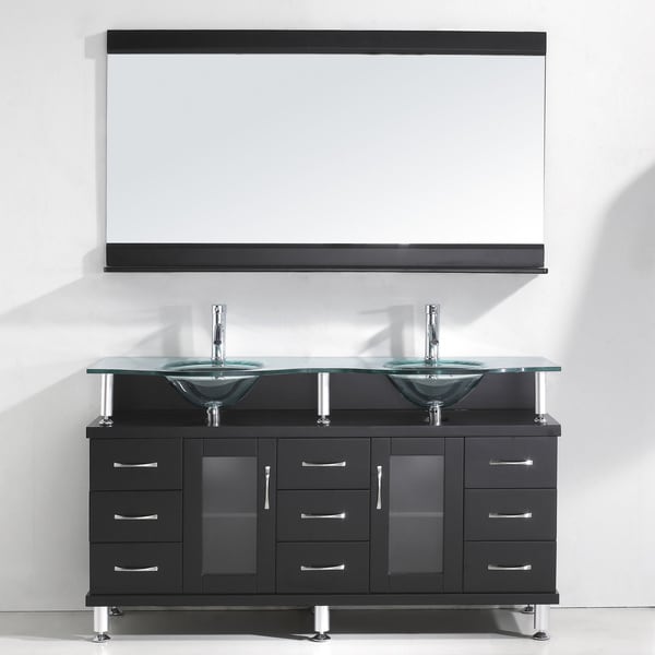 Virtu USA Vincente Rocco 59 inch Double Sink Bathroom Vanity Set