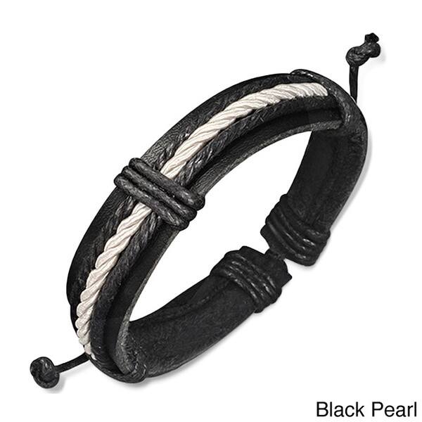 slide 1 of 5, Genuine Leather Weave Bracelet
