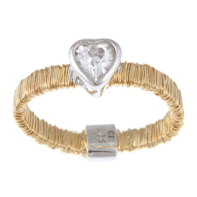 La Preciosa Sterling Silver Threaded Cubic Zirconia Heart Ring