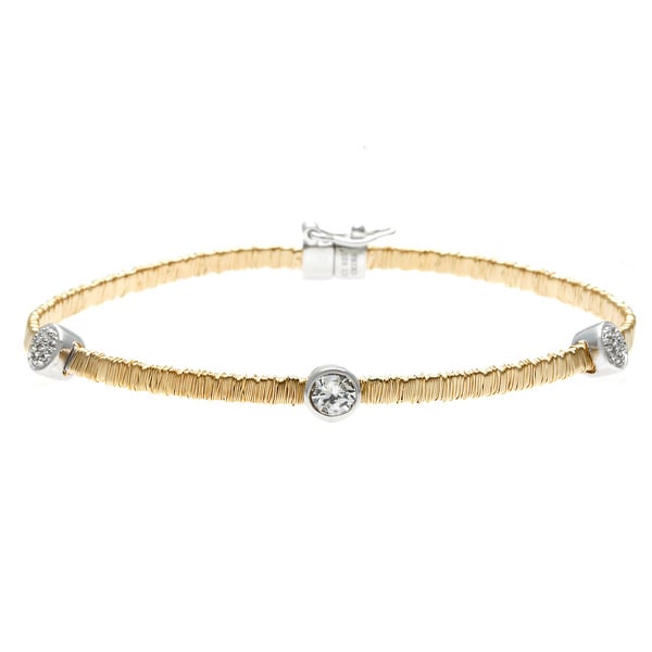 La Preciosa Gold over Silver Cubic Zirconia Threaded Mesh Bracelet La Preciosa Cubic Zirconia Bracelets