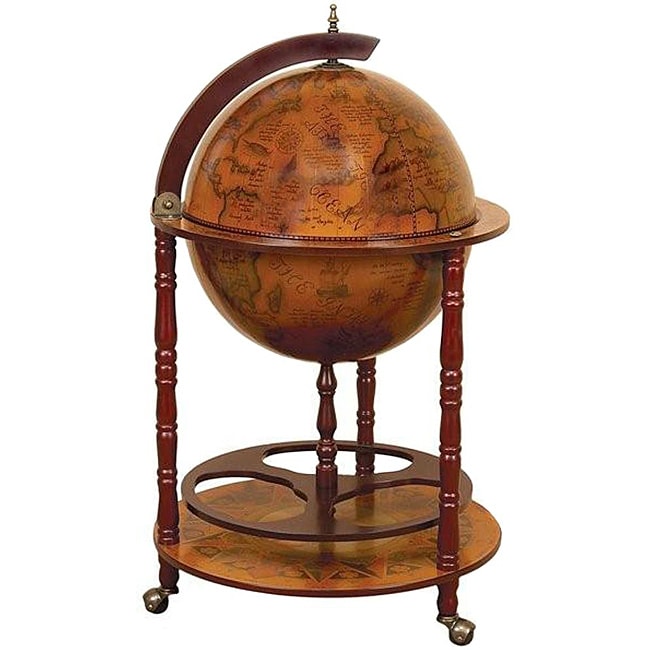 Wood 16th Century Style Globe Bar With Wine Rack Holder