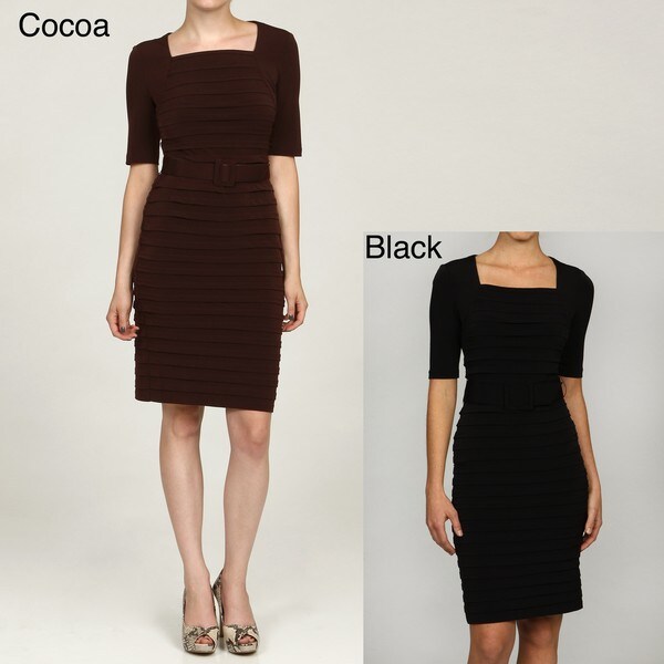 London Times Women S Belted Shutter Pleat Dress Free Shipping London Times Women X27 S Belted Shutter Pleat Dress