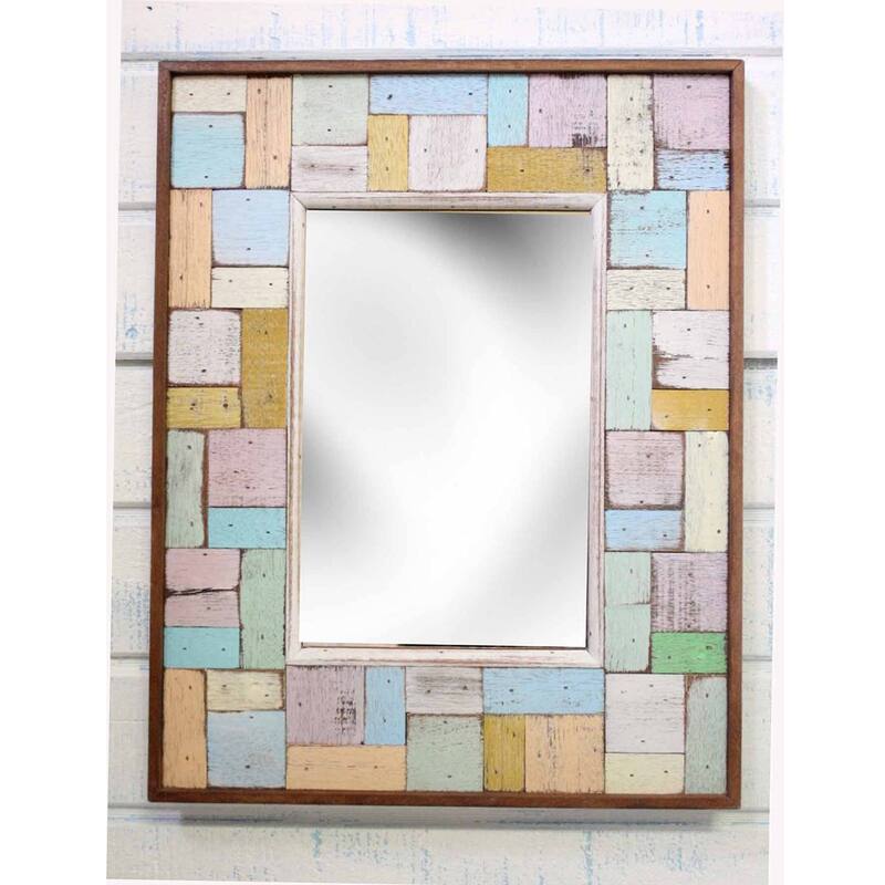 Handmade Boat Wood Block Party Mirror (Thailand)