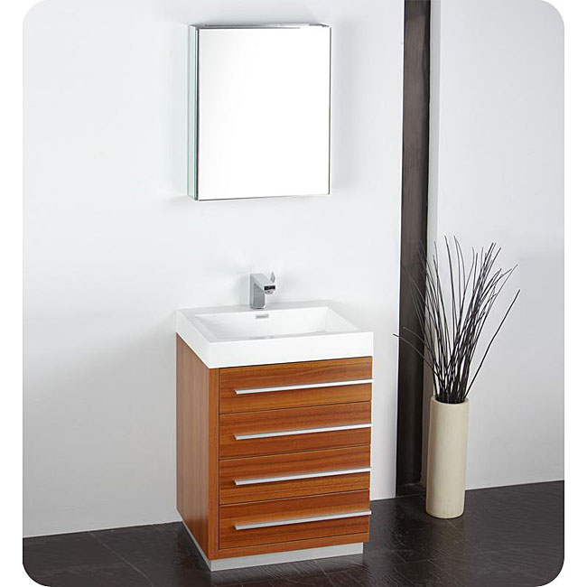 Fresca Livello 24 inch Teak Bathroom Vanity And Medicine Cabinet