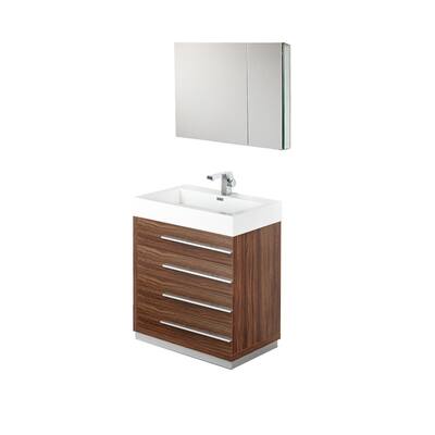 Fresca Livello 30-inch Walnut Bathroom Vanity and Medicine Cabinet