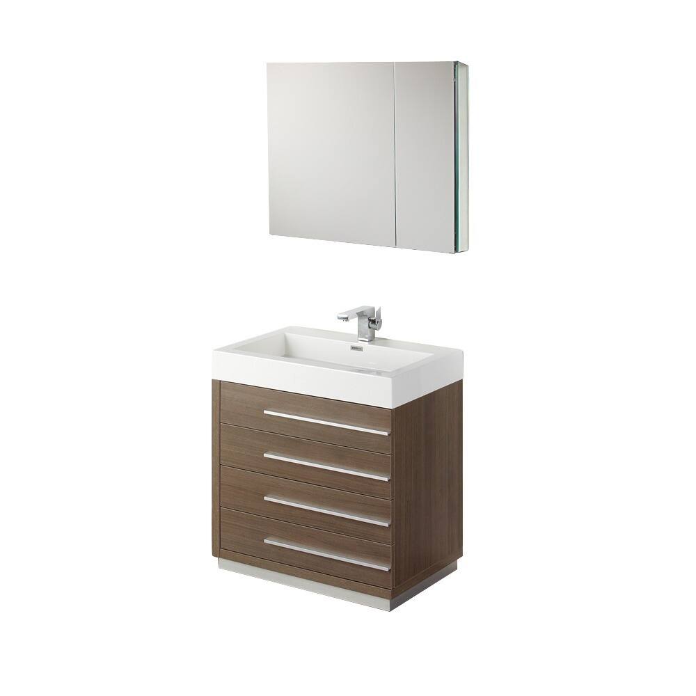 Fresca Livello 30-inch Grey Oak Bathroom Vanity and Medicine Cabinet