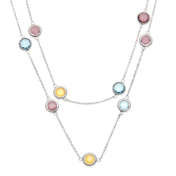 Shop La Preciosa Sterling Silver Multicolored Glass Necklace On Sale