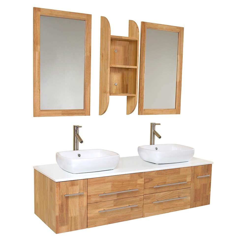Fresca Bellezza Natural Wood Double-vessel Sink Bathroom Vanity