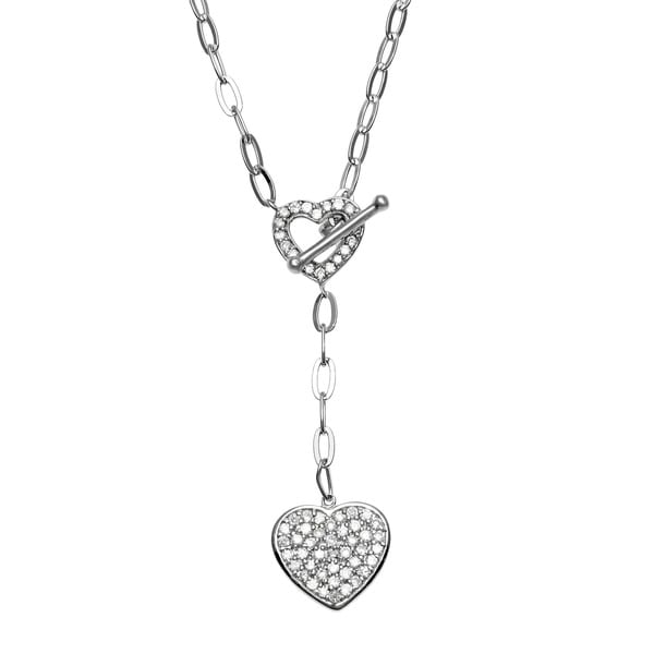 Shop La Preciosa Sterling Silver Cubic Zirconia Double Heart Necklace ...