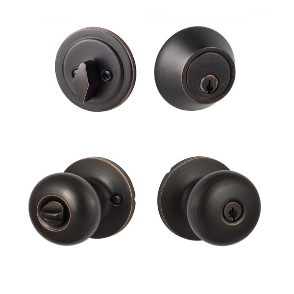 Sure-Loc Vintage Bronze Mushroom-shaped Entry Knob with Deadbolt. Opens flyout.