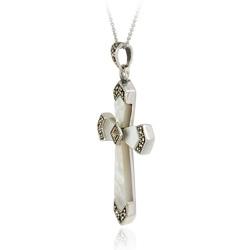 Glitzy Rocks Sterling Silver Mother of Pearl and Marcasite Cross ...