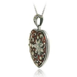 Glitzy Rocks Sterling Silver Red Enamel and Marcasite Heart Necklace Glitzy Rocks Gemstone Necklaces