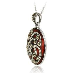 Glitzy Rocks Sterling Silver Red Enamel and Marcasite Circle Necklace Glitzy Rocks Gemstone Necklaces