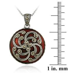 Glitzy Rocks Sterling Silver Red Enamel and Marcasite Circle Necklace Glitzy Rocks Gemstone Necklaces