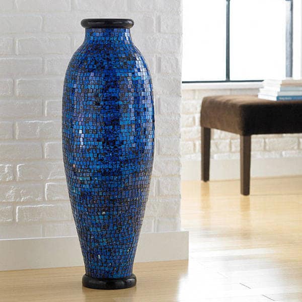 Shop Ocean Blue Mosaic Floor Vase (Indonesia) - Overstock - 5530043