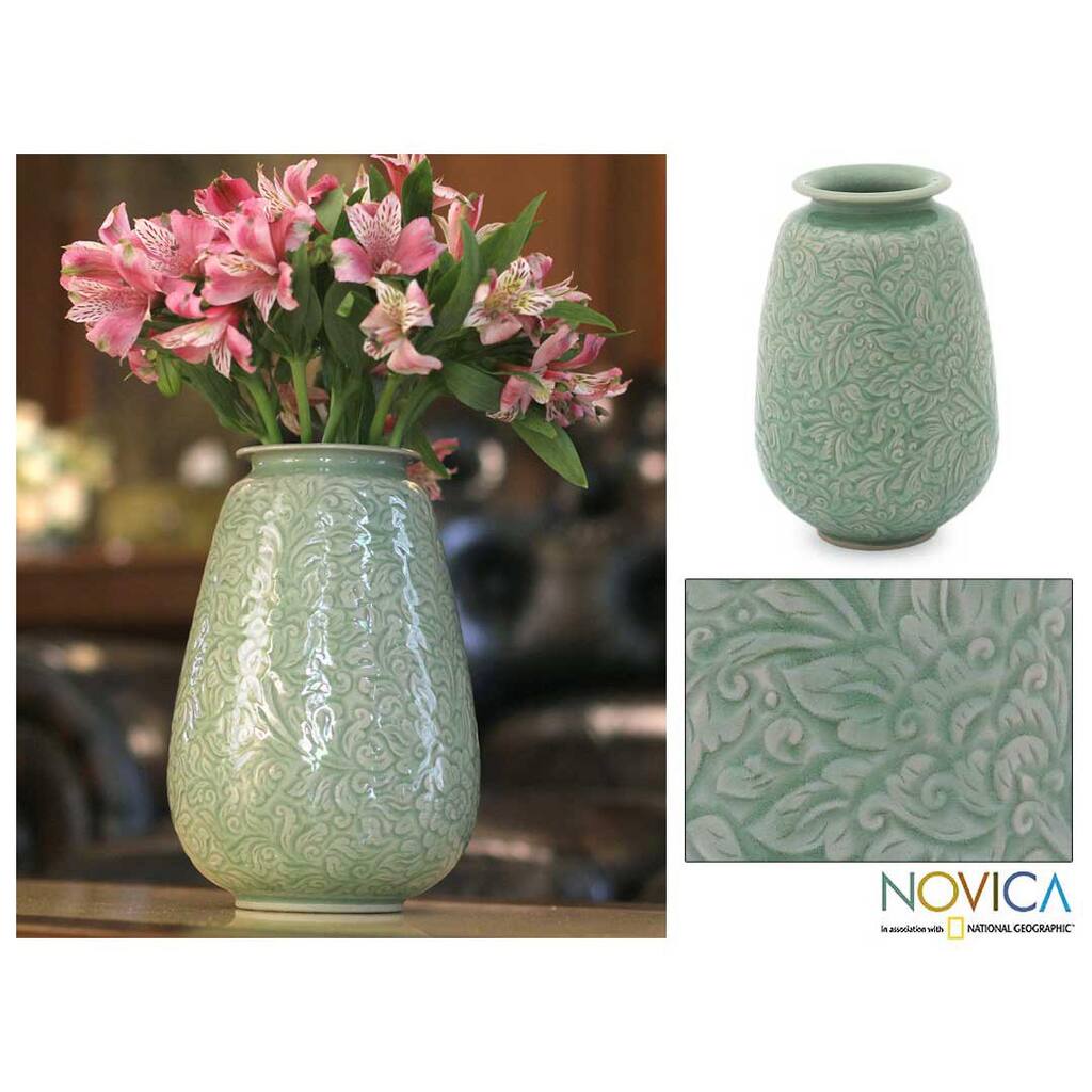 Celadon Ceramic 'Divine Profusion' Vase (Thailand)