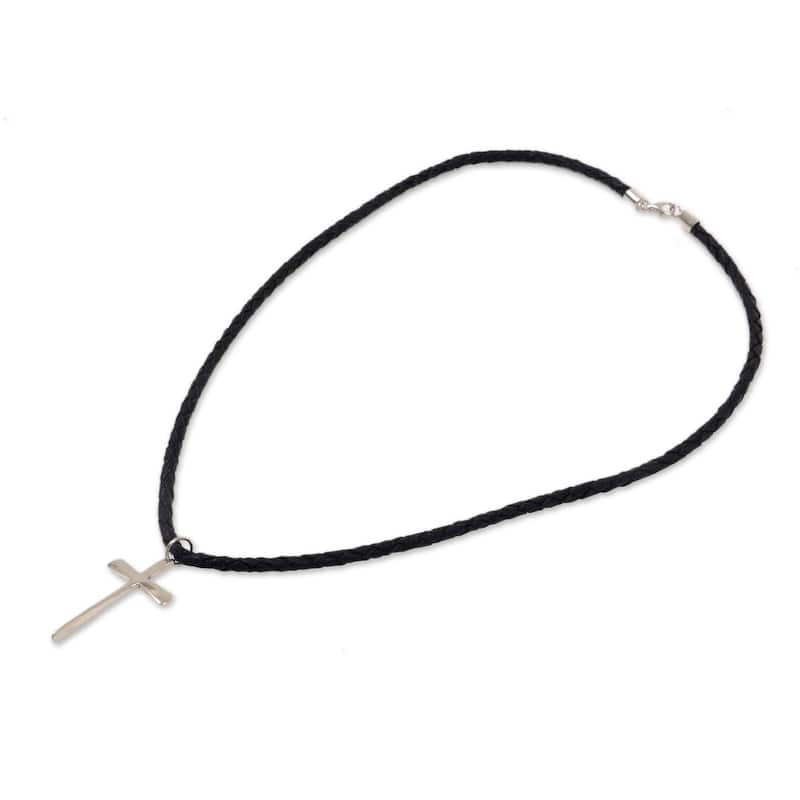 NOVICA Handmade Holy Sacrifice Sterling Silver Cross Pendant Necklace (Indonesia) - 7'6" x 9'6"