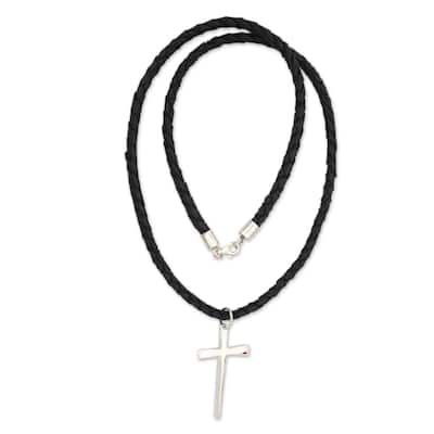 NOVICA Handmade Holy Sacrifice Sterling Silver Cross Pendant Necklace (Indonesia) - 7'6" x 9'6"