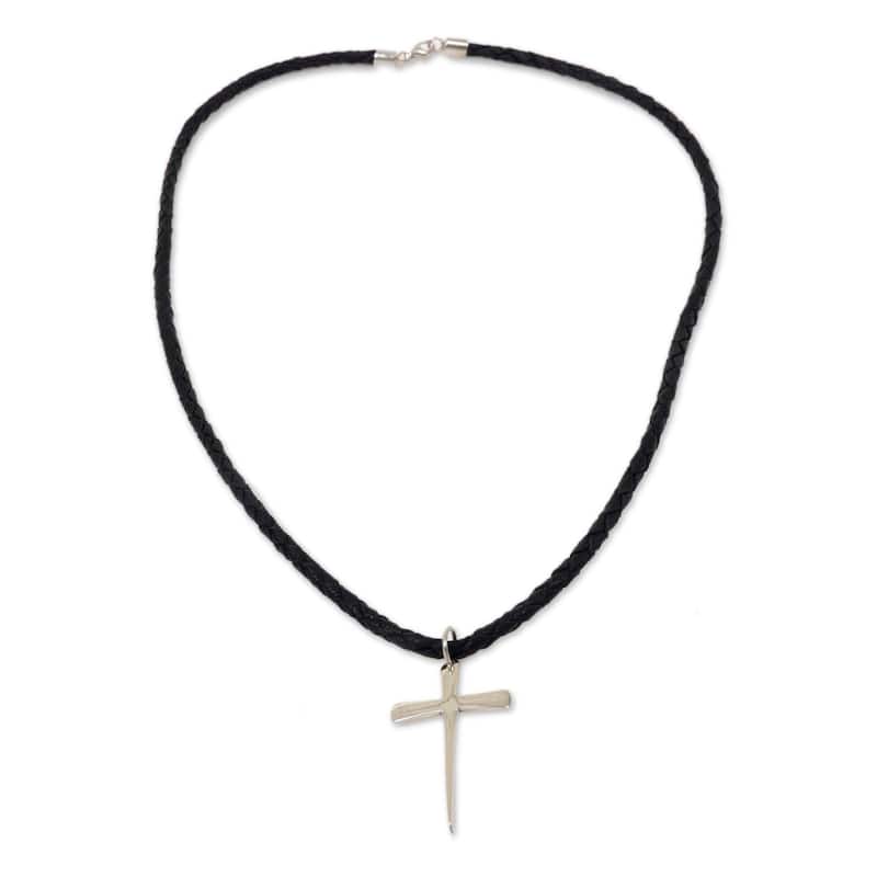 NOVICA Handmade Holy Sacrifice Sterling Silver Cross Pendant Necklace (Indonesia) - 7'6" x 9'6"
