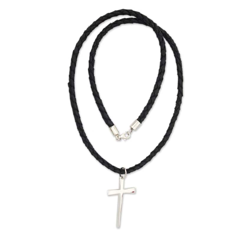 NOVICA Handmade Holy Sacrifice Sterling Silver Cross Pendant Necklace (Indonesia) - 7'6" x 9'6"